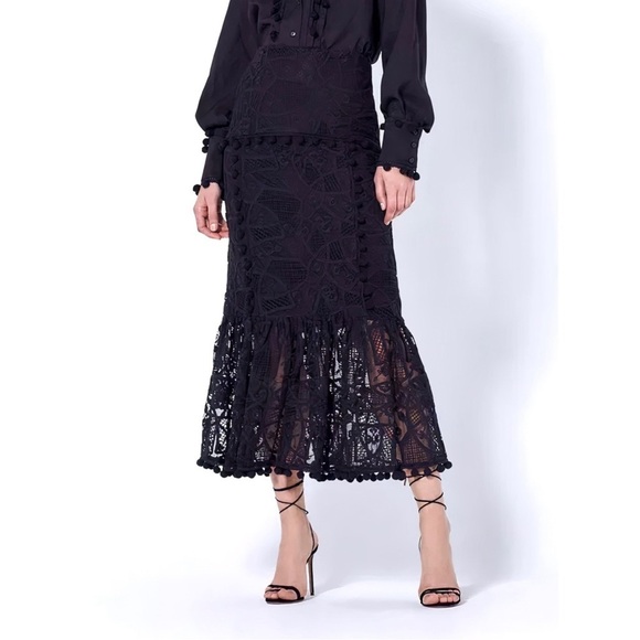 ALEXIS Lace-Embroidered Midi Black Femka Skirt - Picture 1 of 7